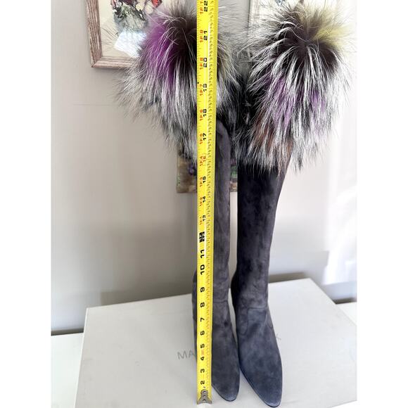 $1995 Manolo Blahnik Likanskim Boots Fur Suede Tall Womens Shoes Size 37.5 New - Picture 2 of 11